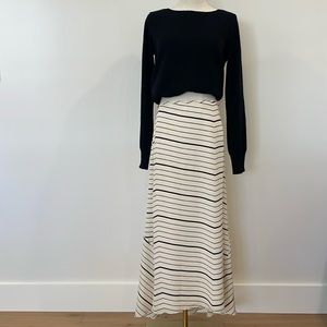 Theory Cream and Black Silk Skirt with Lining